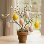 Handmade Paper Mâché Easter Egg Hanging Decorations – Pastel Speckled Easter Tree Ornaments for Spring & Easter Home Décor (Set of 6, 8cm)