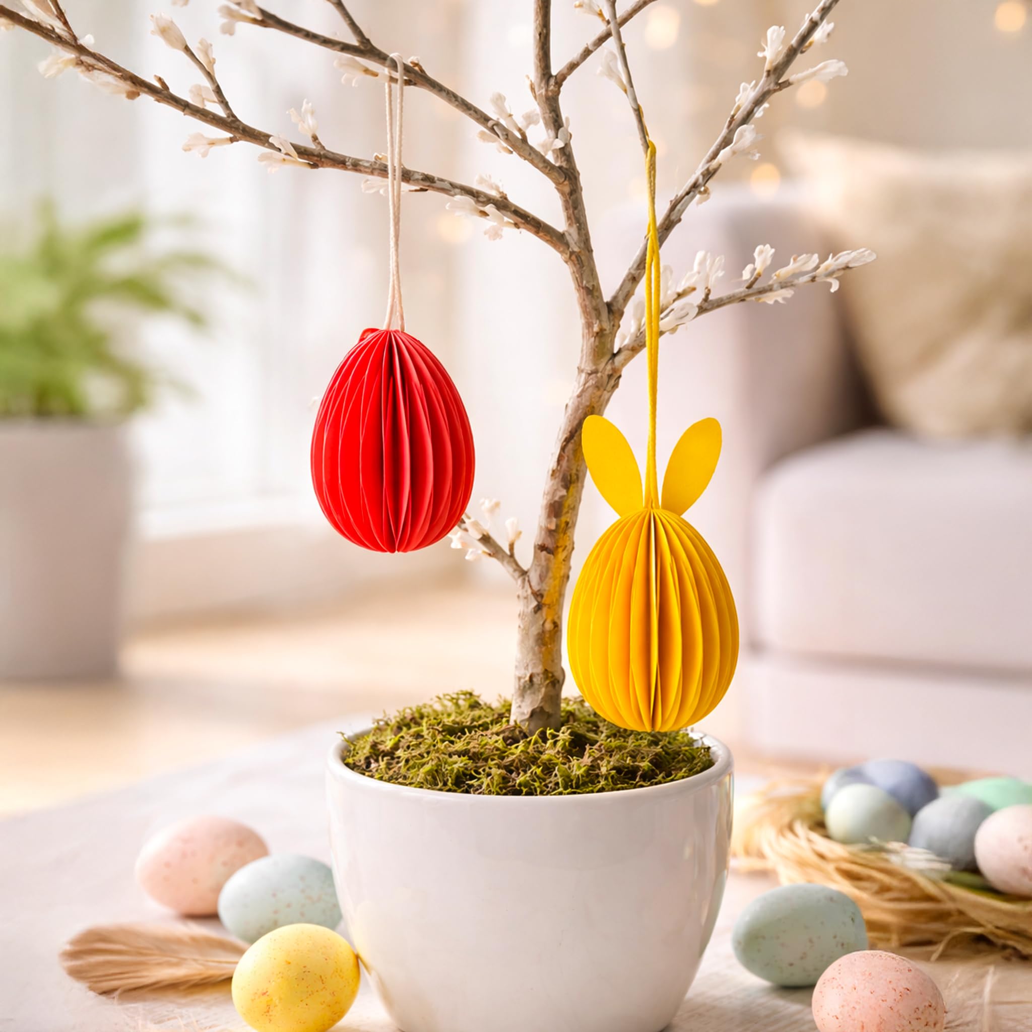 Honeycomb Easter Bunny Decorations Set – Foldable Paper Bunny Ornaments with Magnetic Closure, Reusable Spring Table Centrepiece, Hanging Easter Tree Decorations for Home, Party & Table Decor