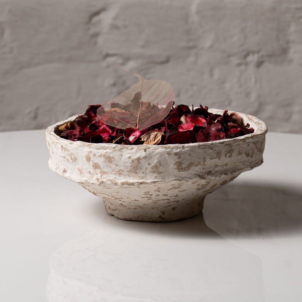 Handcrafted Paper Mache Decorative Bowl Set (2 Pieces) – Natural Textured Pedestal Bowls for Home Decor