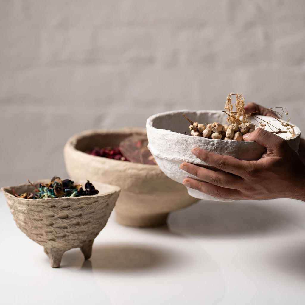 Handmade Papier-Mâché Bowl with Tripod Base | Earth Tone Decor