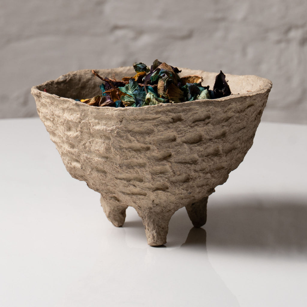 Handmade Papier-Mâché Bowl with Tripod Base | Earth Tone Decor