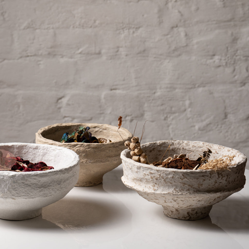 Wide decorative bowl styled with dried botanicals