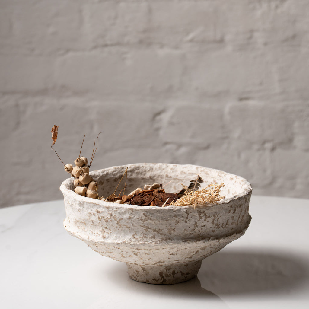 Recycled paper artisan bowl for modern home decor