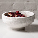 Handmade Papier-Mâché Bowl with Wide Rim | Natural Rustic, Mud & White Stone Finish