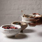 Handmade Papier-Mâché Bowl with Wide Rim | Natural Rustic, Mud & White Stone Finish
