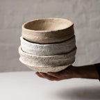 Handmade Papier-Mâché Bowl with Wide Rim | Natural Rustic, Mud & White Stone Finish