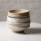 Handmade Papier-Mâché Bowl with Wide Rim | Natural Rustic, Mud & White Stone Finish
