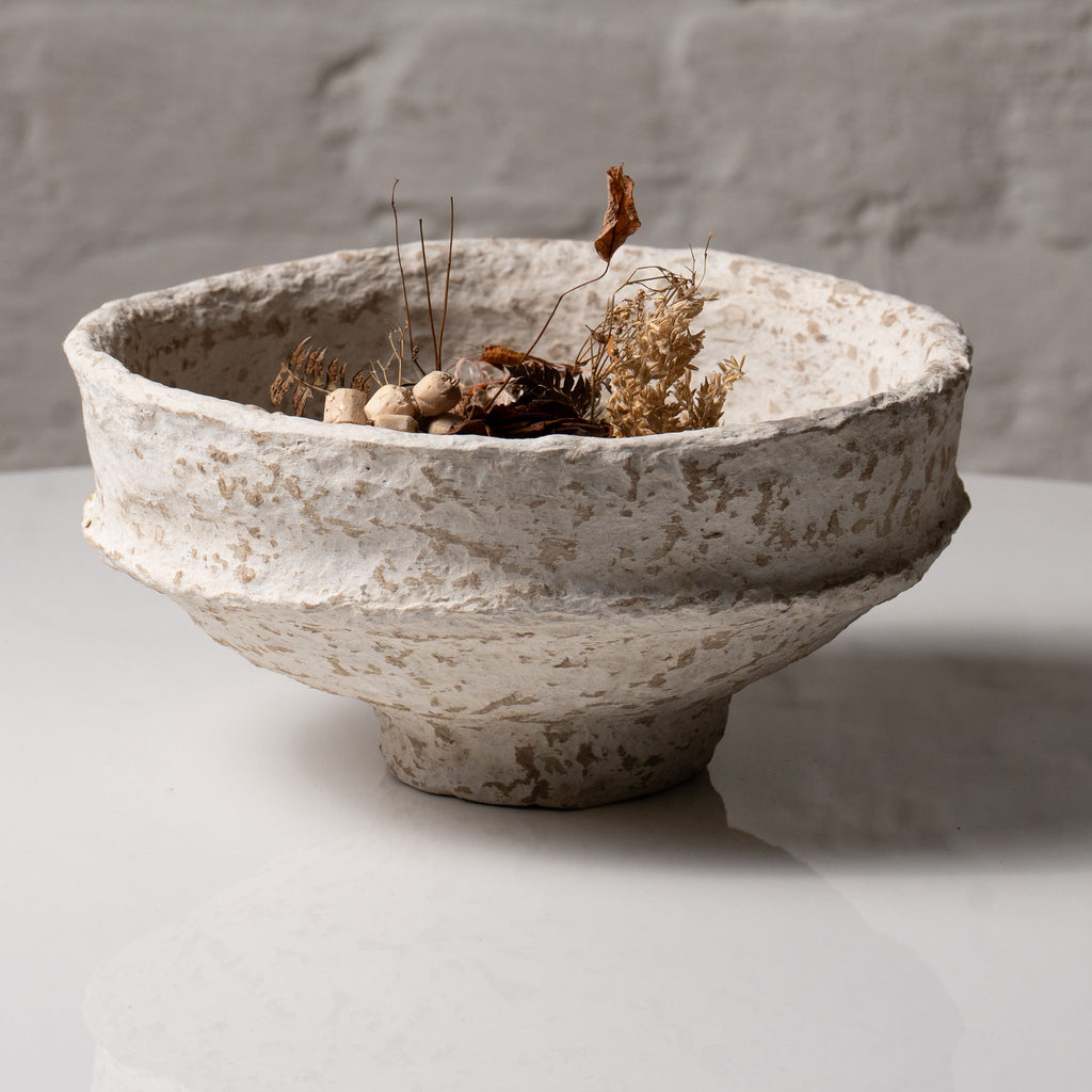 Handmade Papier-Mâché Bowl with Organic Rim | Soft  Rustic & White Sculptural Decor