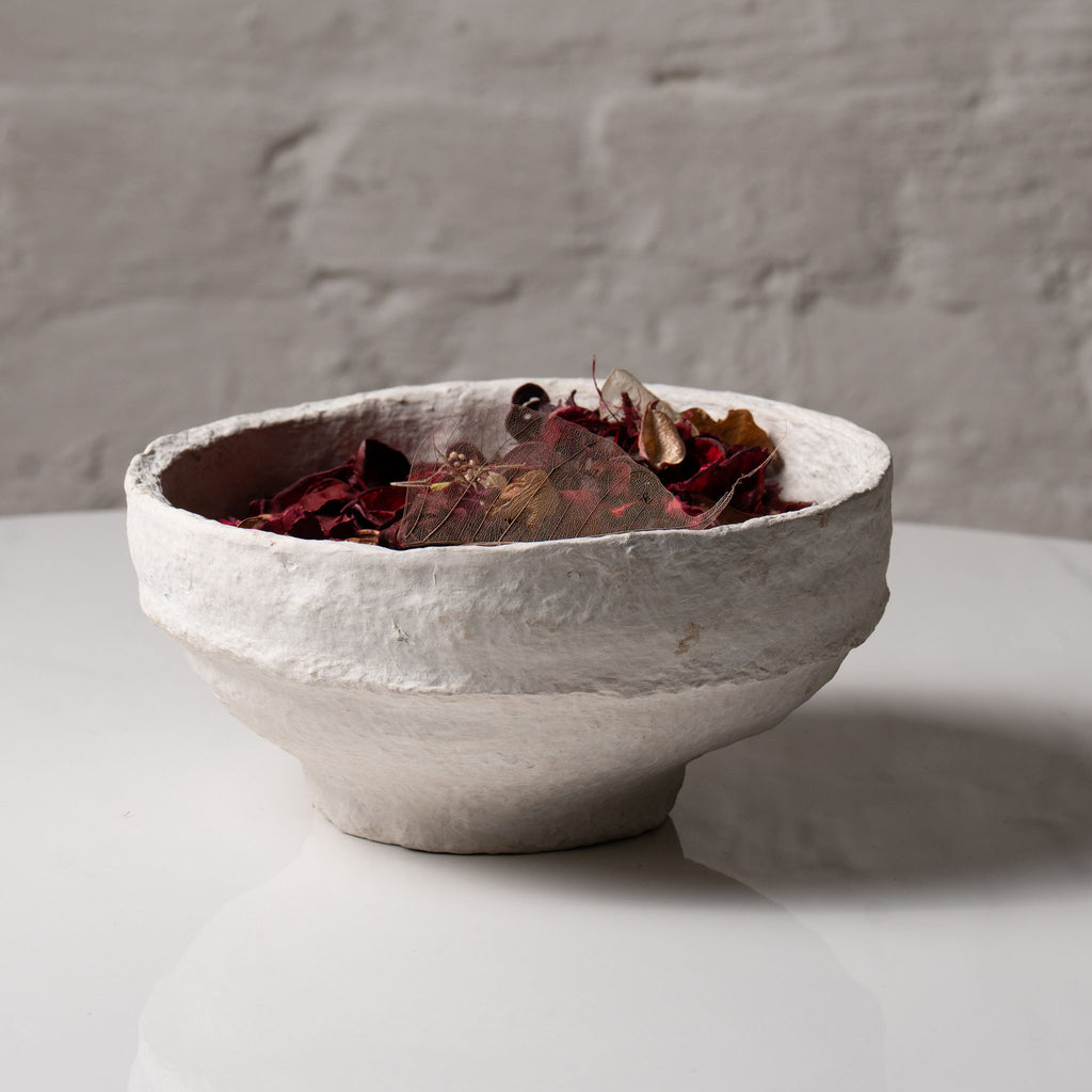 Handmade Papier-Mâché Bowl with Organic Rim | Soft  Rustic & White Sculptural Decor