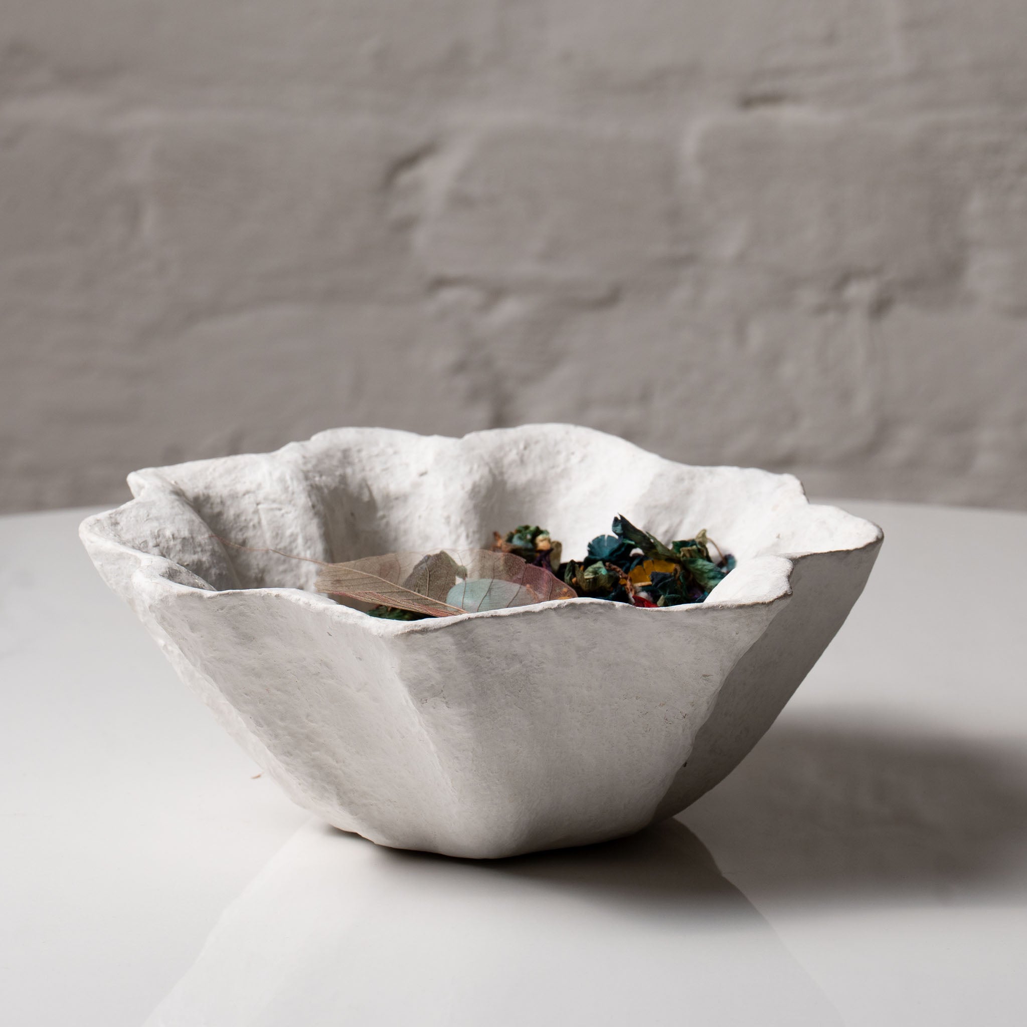 Handmade Papier-Mâché Bowl with Organic Rim | Soft  Rustic & White Sculptural Decor