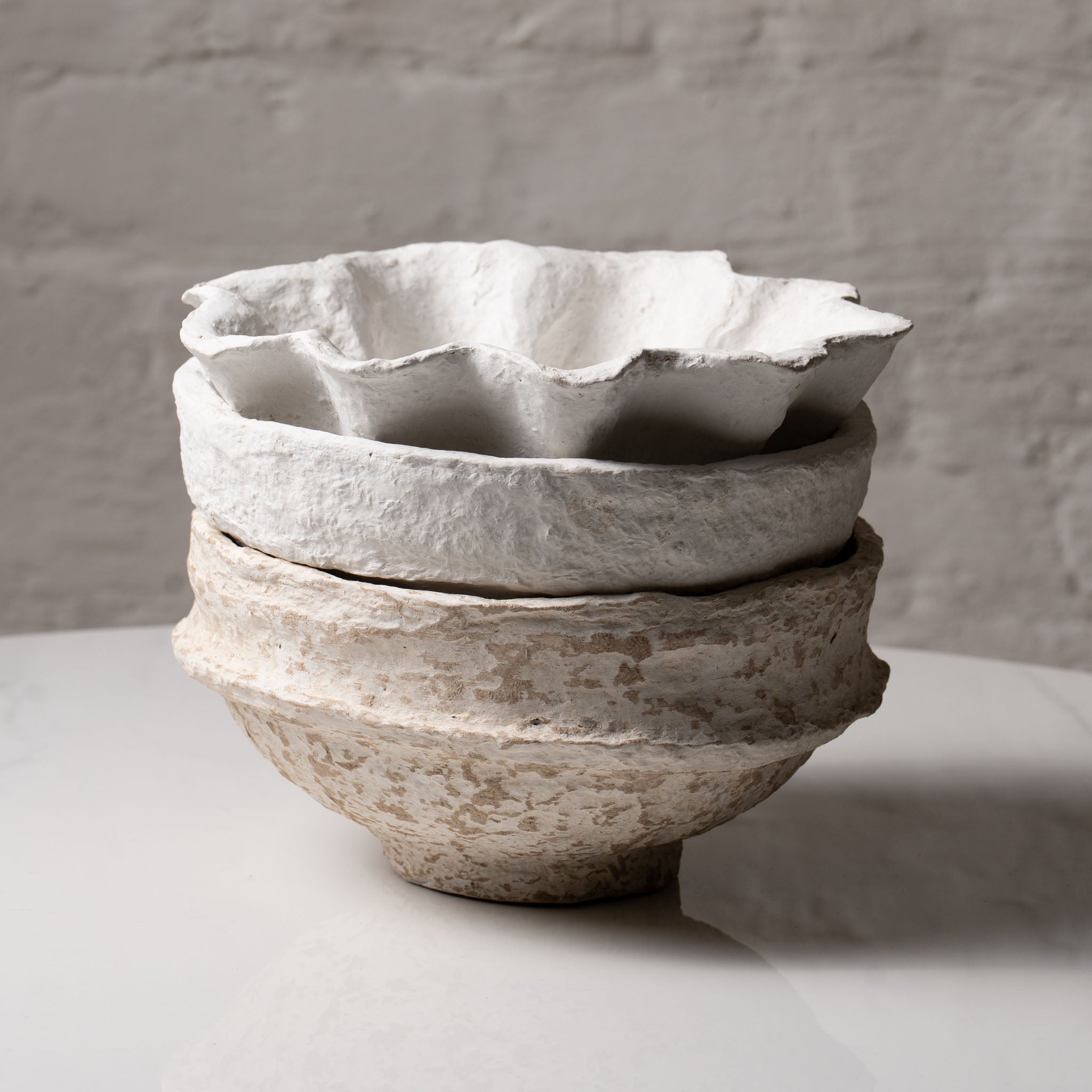 Handmade Papier-Mâché Bowl with Organic Rim | Soft  Rustic & White Sculptural Decor