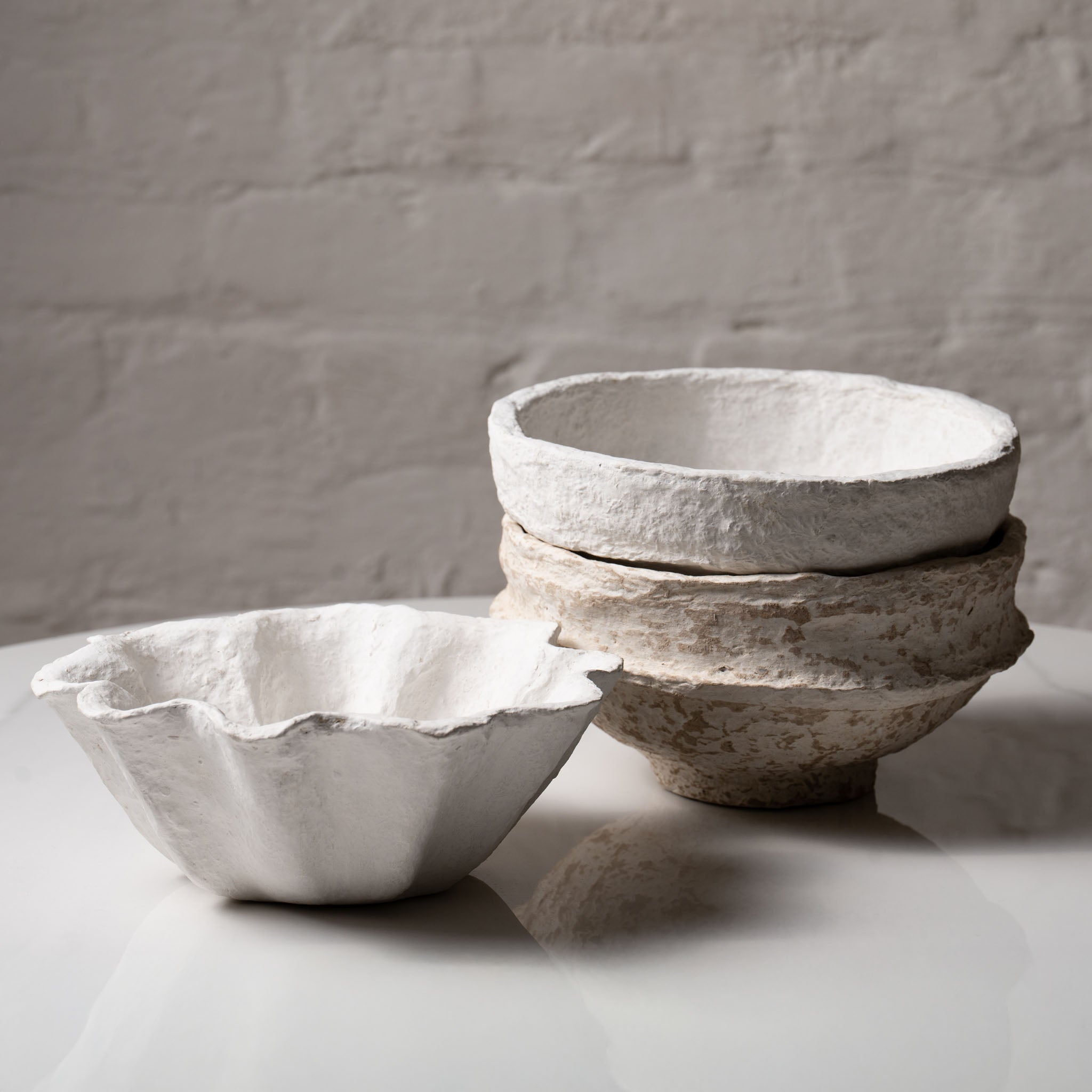 Handmade Papier-Mâché Bowl with Organic Rim | Soft  Rustic & White Sculptural Decor