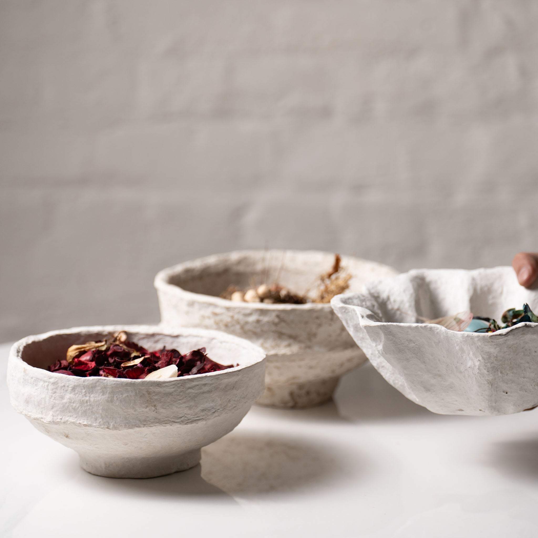 Handmade Papier-Mâché Bowl with Organic Rim | Soft  Rustic & White Sculptural Decor