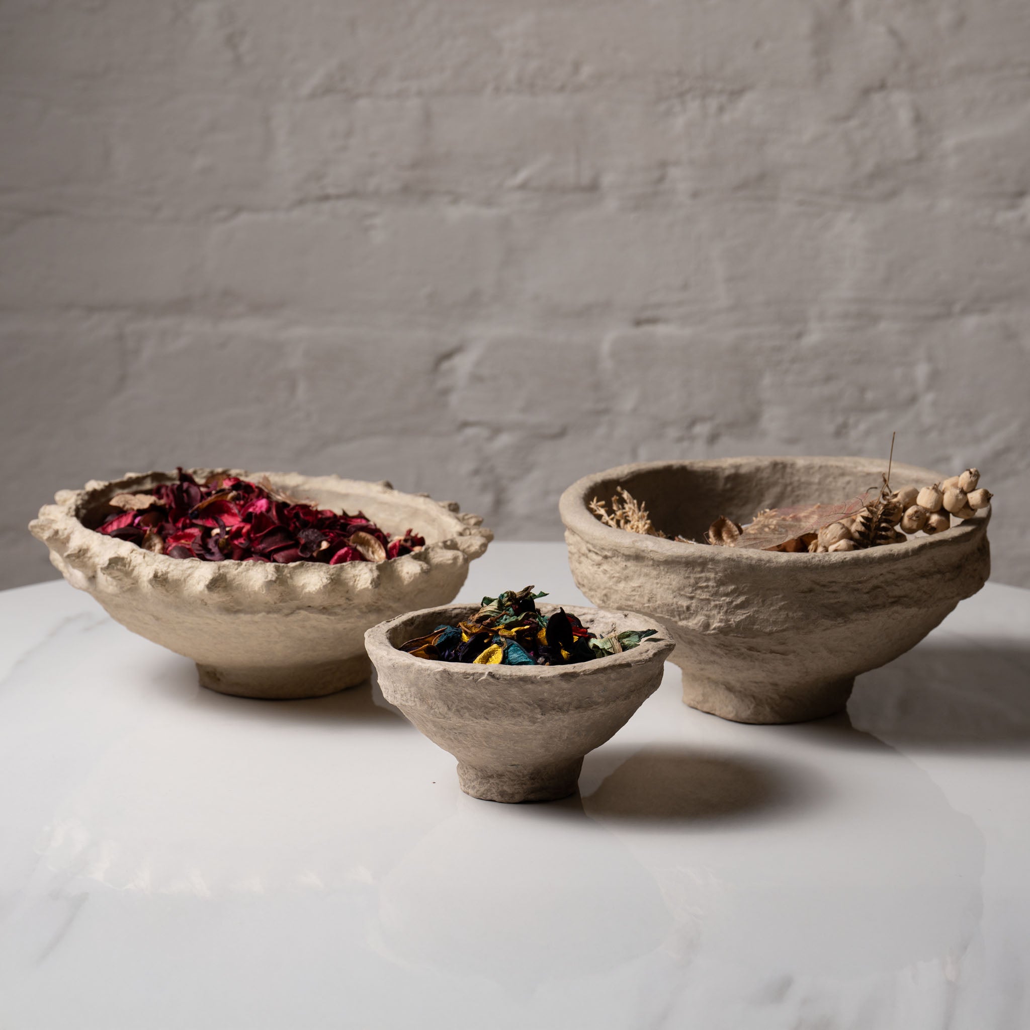 Handmade paper mâché decorative bowl with natural textured finish by AALA India