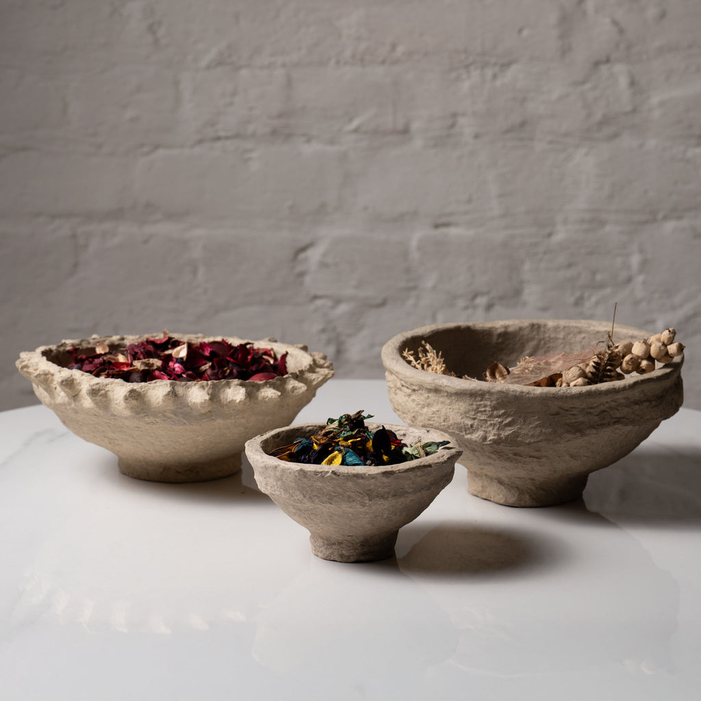 Handmade paper mâché decorative bowl with natural textured finish by AALA India