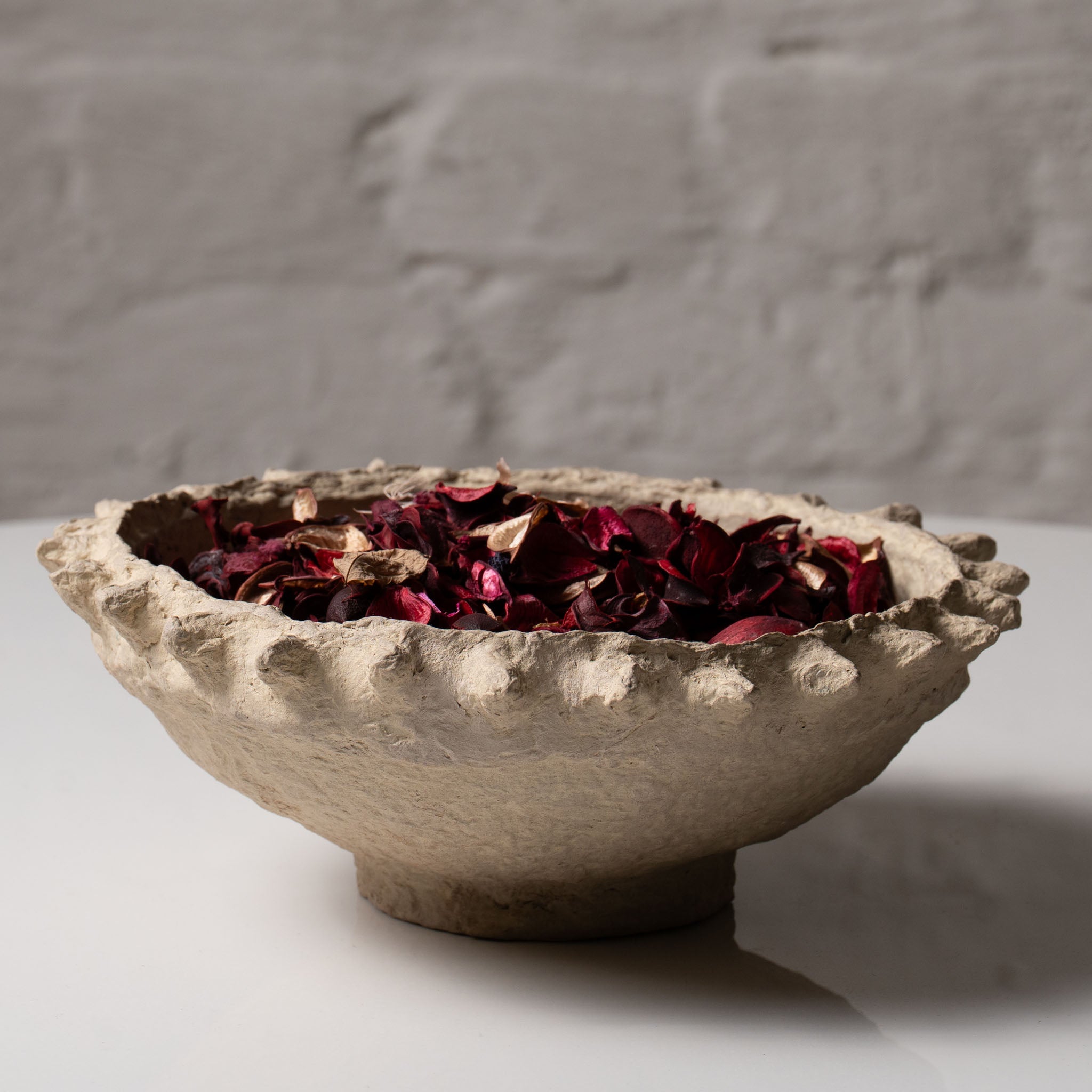 Handmade paper mâché decorative bowl with natural textured finish by AALA India