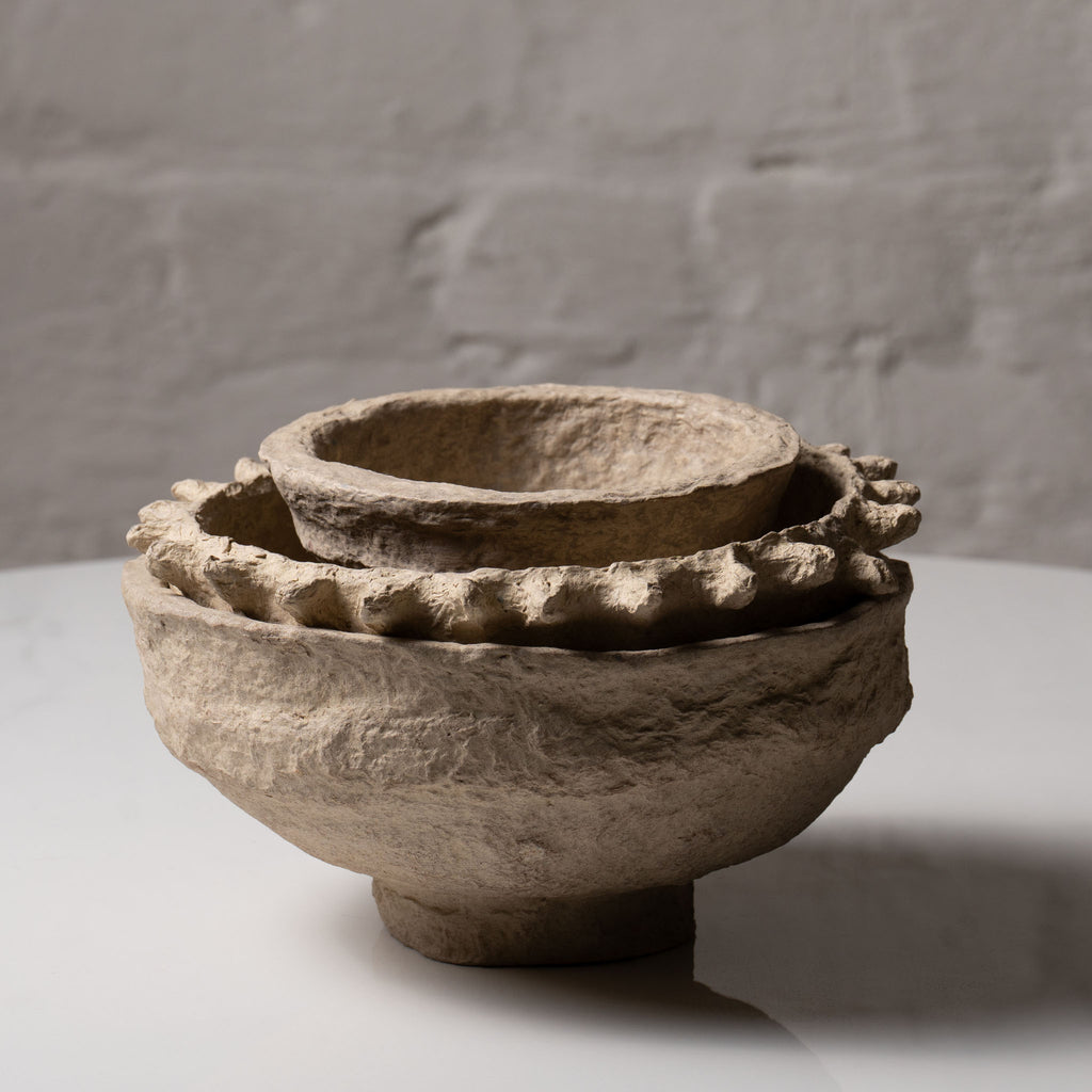 Handmade paper mâché decorative bowl with natural textured finish by AALA India