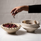 Top View of Handmade paper mache bowl with raw textured rim and rustic finish