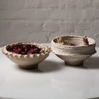Side profile of rustic mud beige paper mache decorative bowl