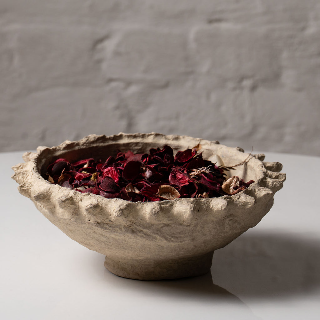 Handmade Rustic Paper Mâché Decorative Bowl – Rustic, Mud & Beige