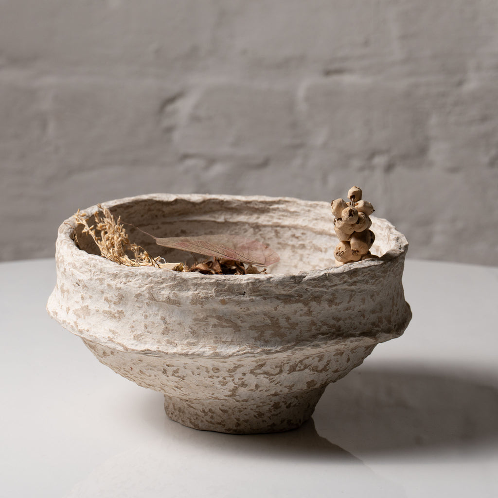 Handmade Rustic Paper Mâché Decorative Bowl – Rustic, Mud & Beige