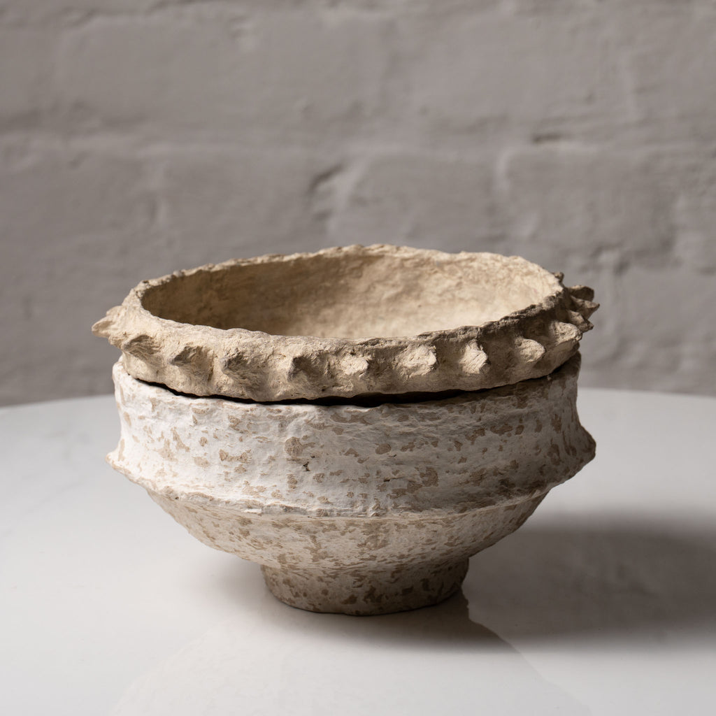 Handmade Rustic Paper Mâché Decorative Bowl – Rustic, Mud & Beige