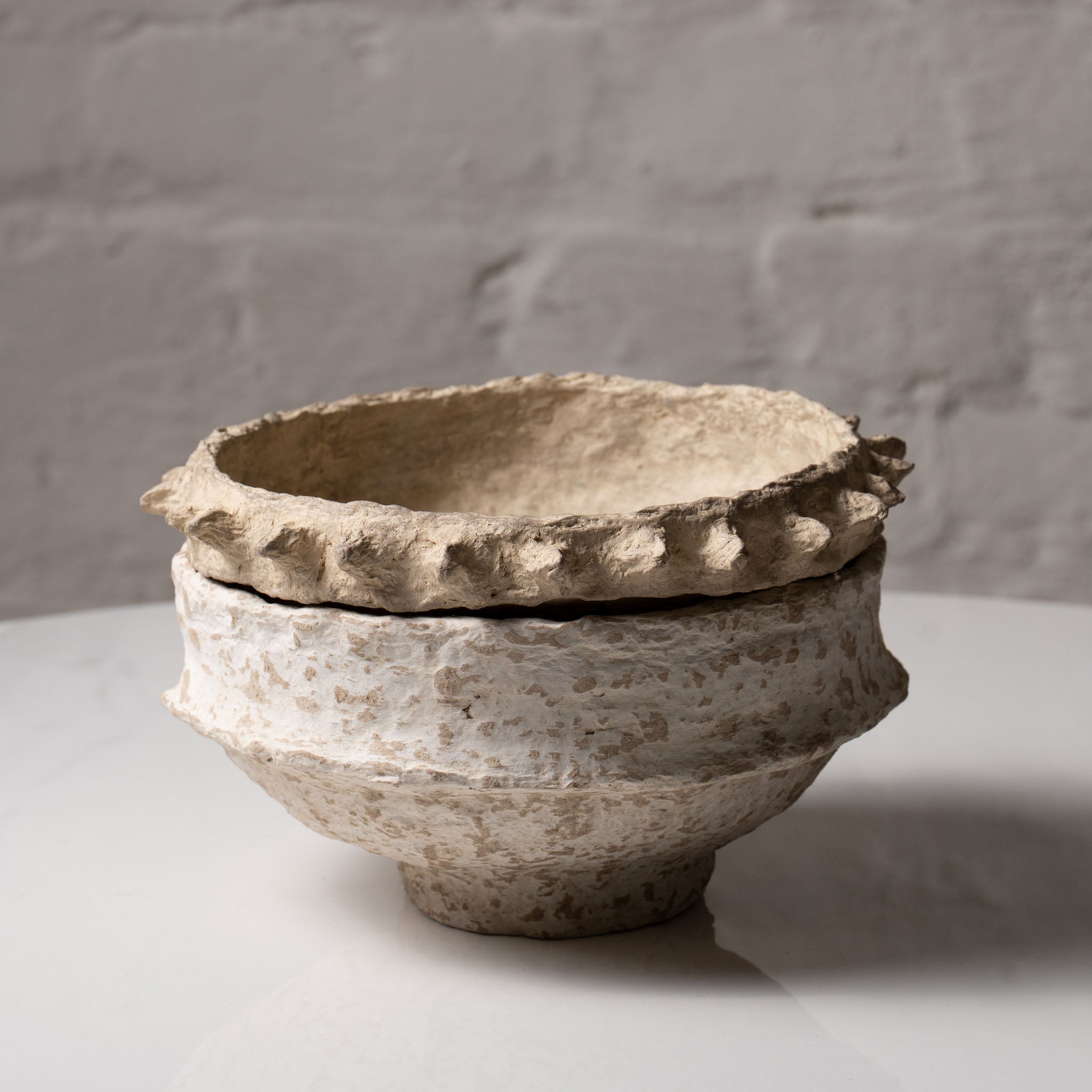Handmade Rustic Paper Mâché Decorative Bowl – Rustic, Mud & Beige