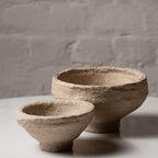 Set of two handmade paper mache bowls in rustic mud finish, minimalist sustainable home decor