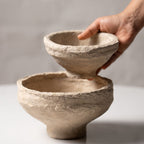 Handmade Paper Mâché Bowl Set (2) – Rustic Beige Decorative Bowls for Modern Homes | AALA India