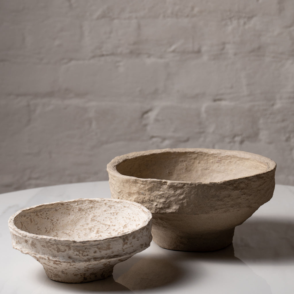 Handmade paper mache bowl with raw organic texture