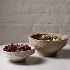 Textured paper mache pedestal bowl for modern home decor