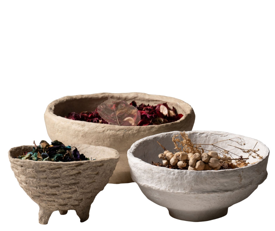 Handmade Papier-Mâché Bowl with Tripod Base | Earth Tone Decor