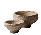 Handmade rustic paper mache bowls in beige mud finish, designed in the UK and crafted by Indian artisans