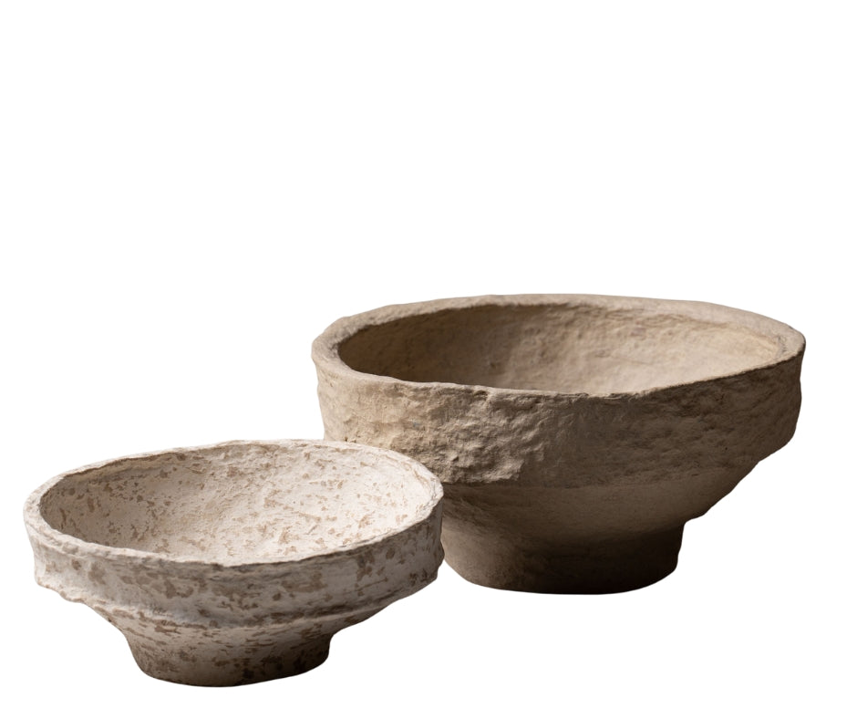 Handcrafted paper mache decorative bowl set in natural finish