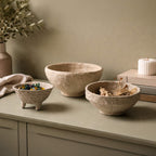 Set of 3 Handmade Paper Mache Decorative Bowls – Rustic Natural Textured Bowl Set for Home Décor, Coffee Table Centrepiece, Potpourri & Fruit Bowl, Boho Scandinavian Style Decorative Bowl Set