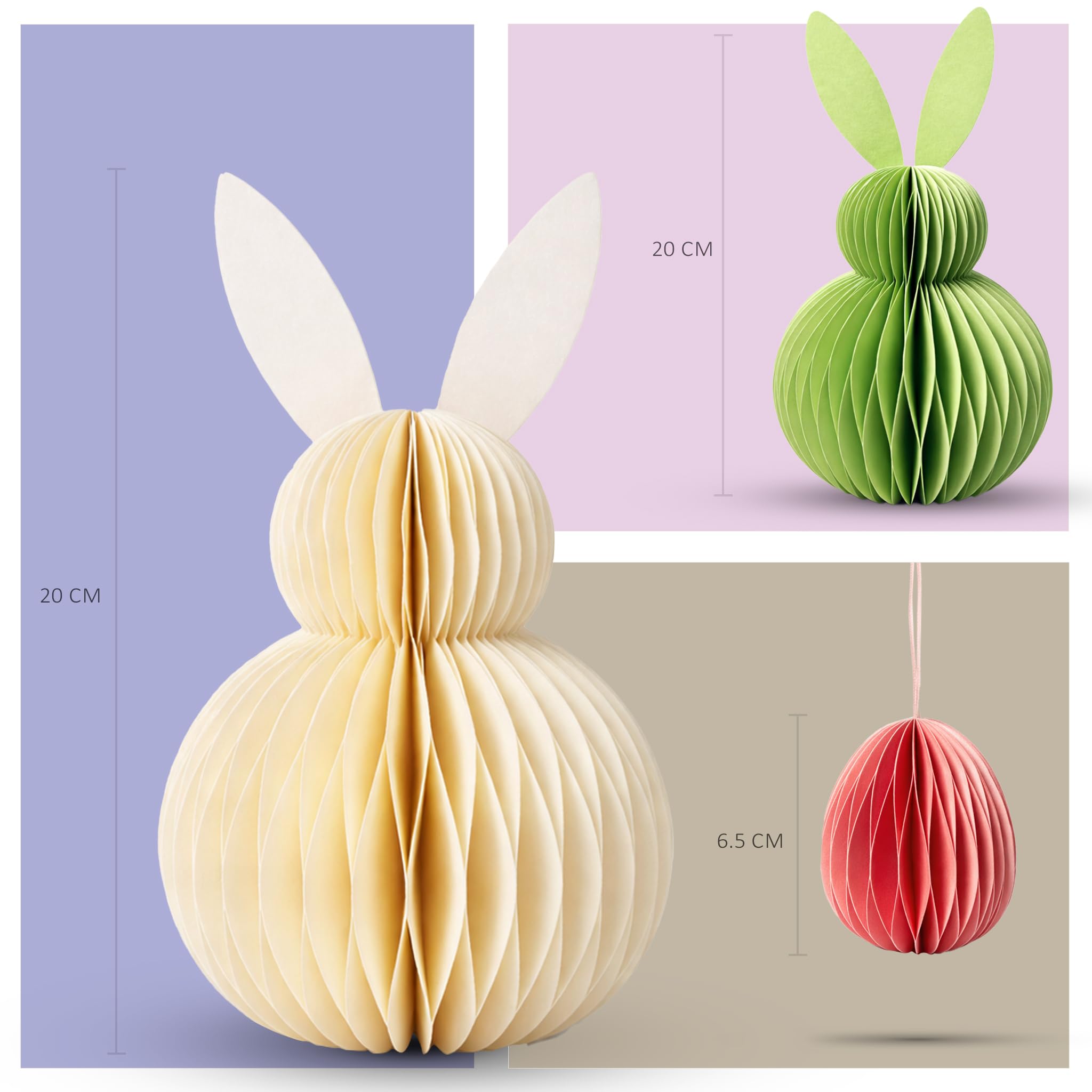 Honeycomb Easter Bunny Decorations Set – 3D Paper Bunny Centrepieces with Hanging Egg Ornaments, Magnetic Foldable Easter Table Décor, Reusable Spring Home Decorations for Easter Party.