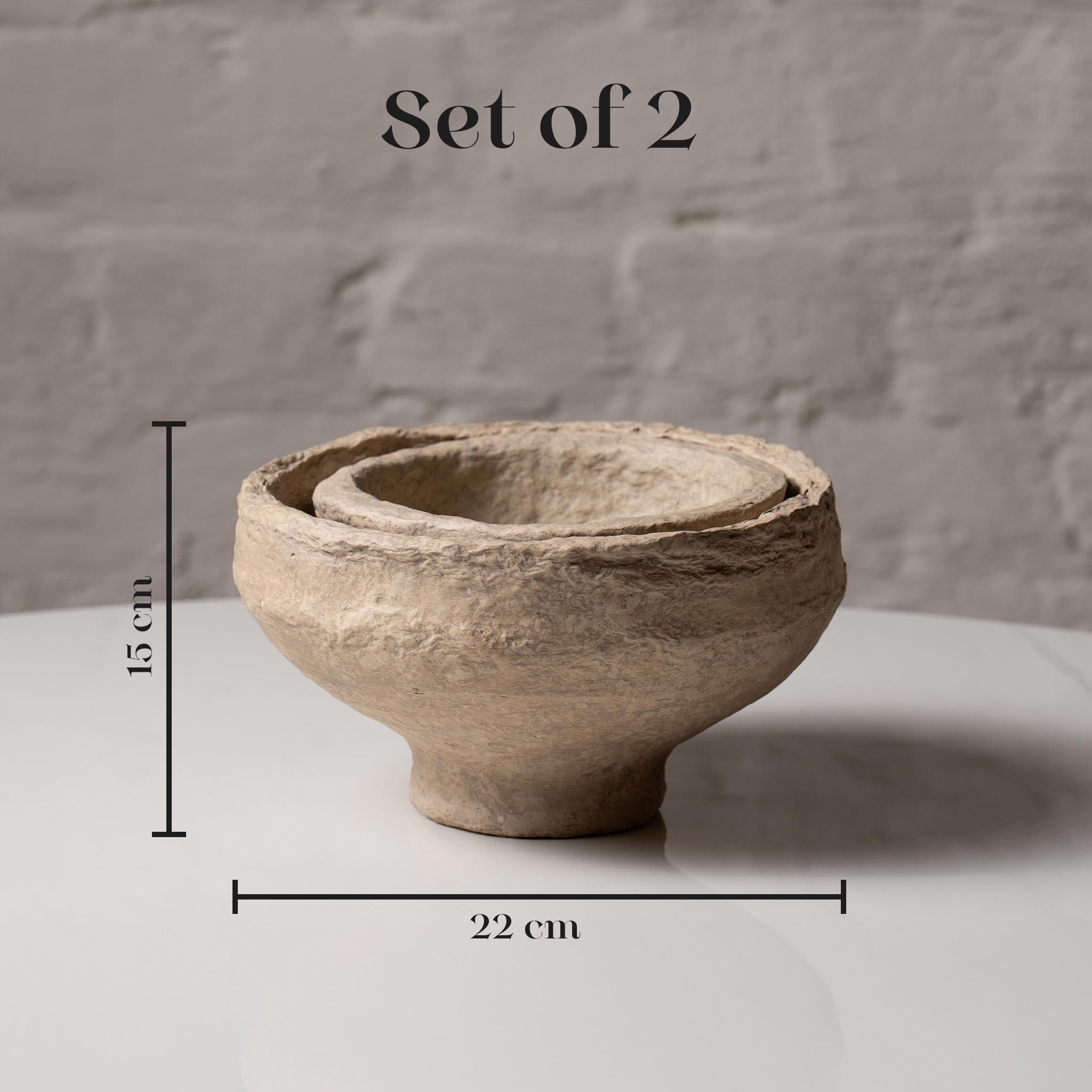 Set of 2 Handcrafted Paper Mache Decorative Bowls – Rustic Textured Potpourri Holders, Eco-Friendly Centrepiece Table Décor for UK & European Homes