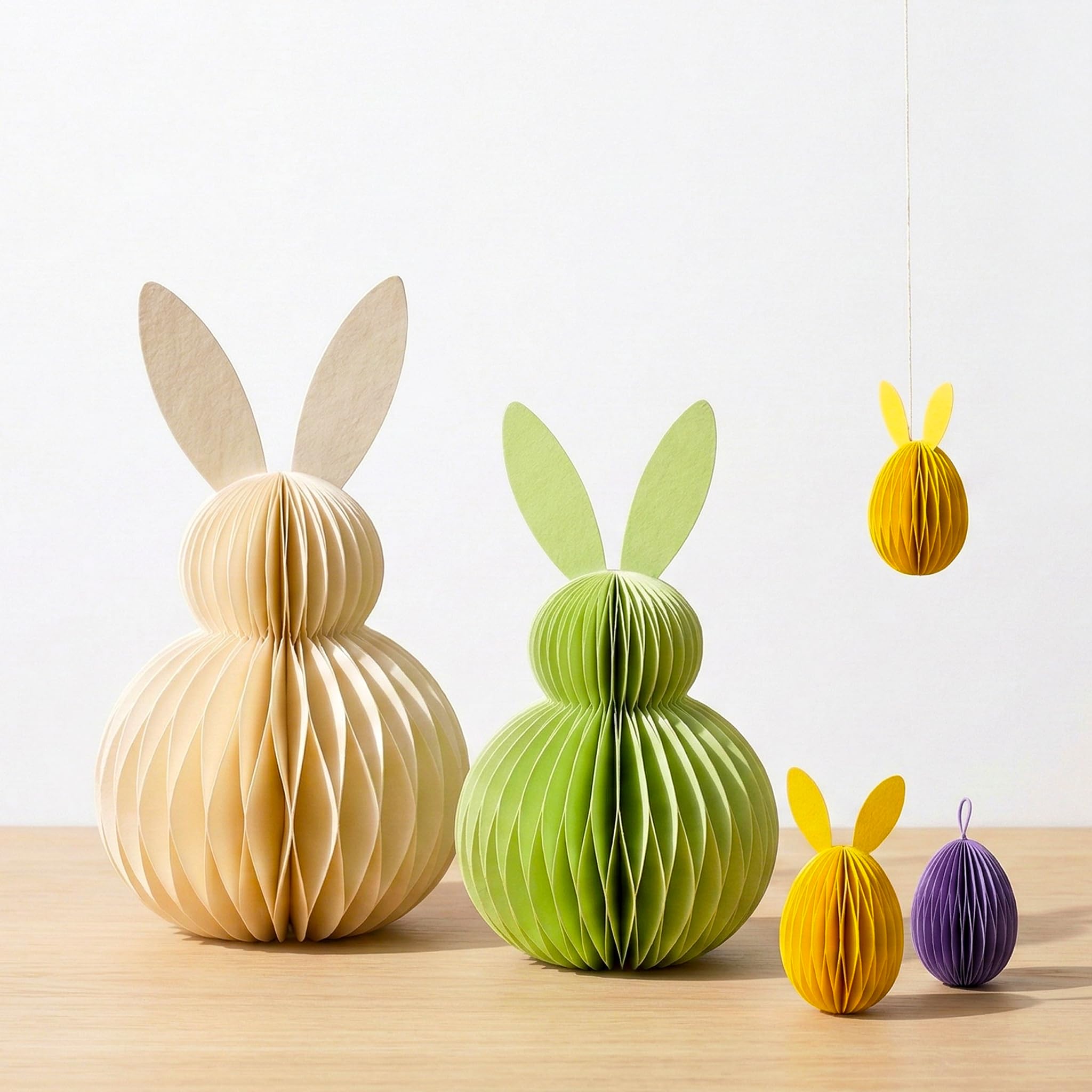 Easter Honeycomb Bunny Decorations Set – Foldable 3D Paper Rabbit Ornaments with Magnetic Closure, Pastel Hanging Easter Eggs & Bunnies for Spring Home Décor, Easter Tree, Table Centrepiece.