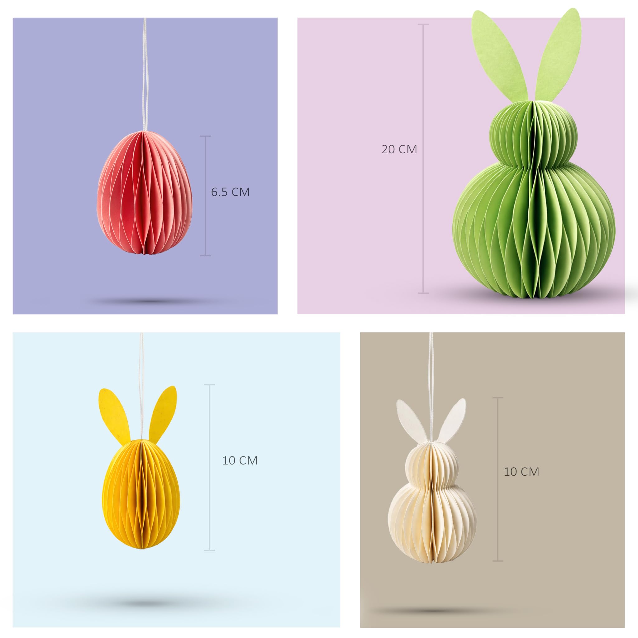 Easter Honeycomb Bunny Decorations Set – Colourful Paper Bunny & Egg Ornaments with Magnetic Closure, Reusable Spring Table & Hanging Easter Tree Decor