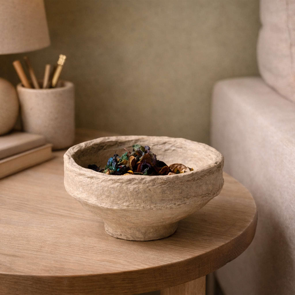 AALA INDIA Handmade Paper Mache Decorative Bowl Set of 3 – Rustic Textured Potpourri Bowls for Coffee Table, Centrepiece & Modern Home Décor