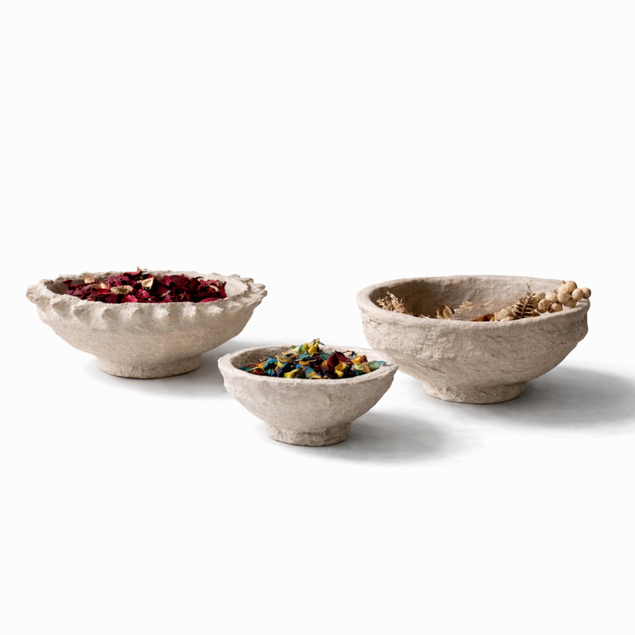 Set of 3 Handmade Paper Mache Decorative Bowls – Rustic Textured Nesting Bowl Set for UK & European Home Décor, Eco-Friendly Boho Centrepiece, Potpourri & Table Display Bowls