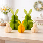 Honeycomb Easter Bunny Decorations Set – 3D Paper Rabbit Table & Hanging Ornaments with Magnetic Closure, Reusable Spring Easter Party & Home Décor (Pastel Bunny Set)