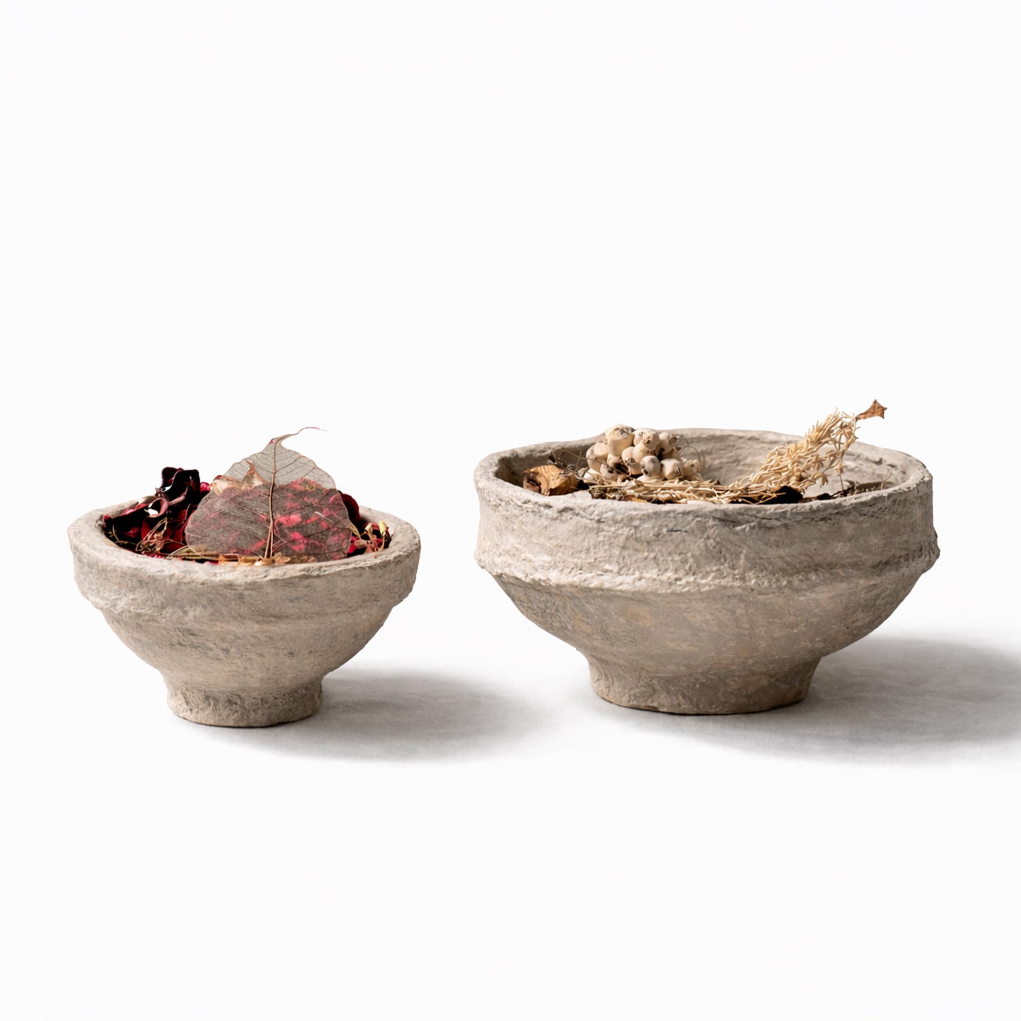 Set of 2 Handcrafted Paper Mache Decorative Bowls – Rustic Textured Potpourri Holders, Eco-Friendly Centrepiece Table Décor for UK & European Homes