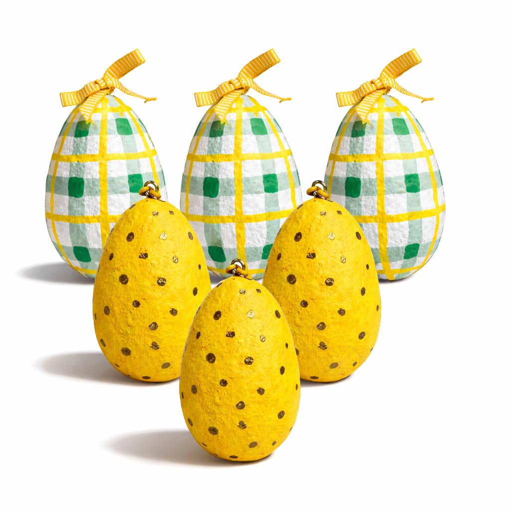Handcrafted Paper Mache Easter Egg Decorations Set – Hanging Spring Easter Ornaments for Tree, Table Centrepiece & Seasonal Home Décor