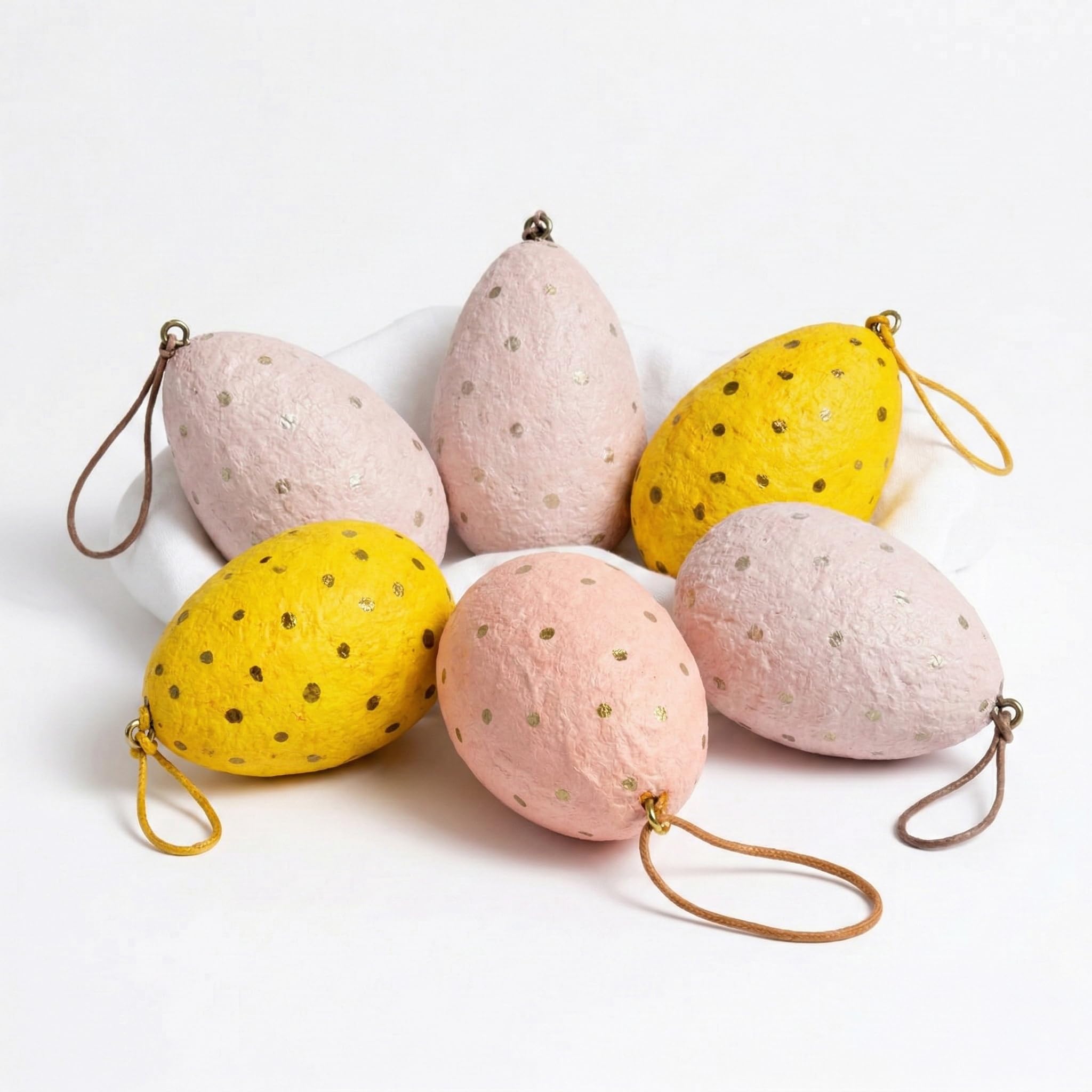 Handmade Paper Mâché Easter Egg Hanging Decorations – Pastel Speckled Easter Tree Ornaments for Spring & Easter Home Décor (Set of 6, 8cm)