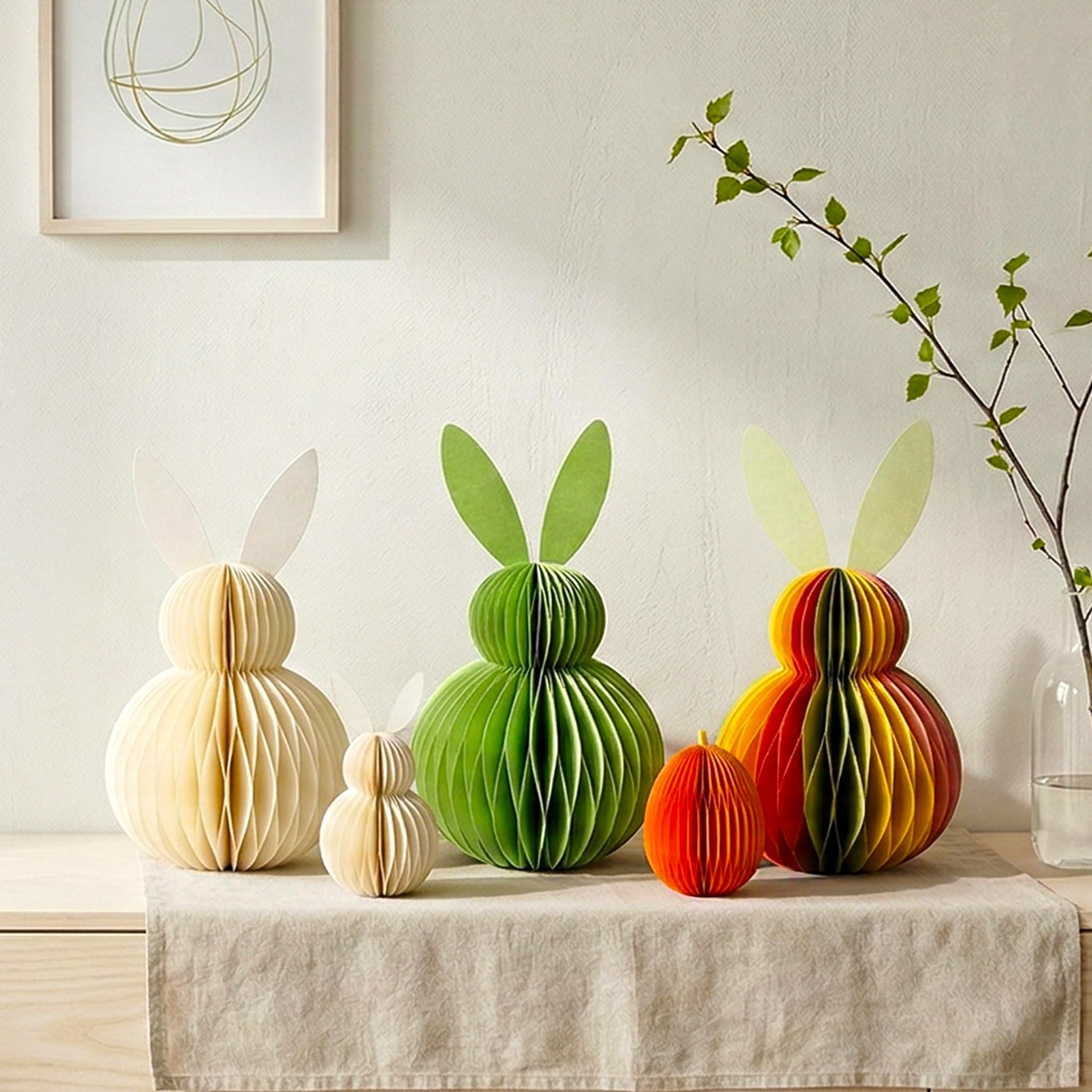 Honeycomb Easter Bunny Decoration Set with Magnetic Closure – 3D Paper Rabbit Ornaments for Easter Table Décor, Spring Home Decorations & Hanging Easter Egg Display