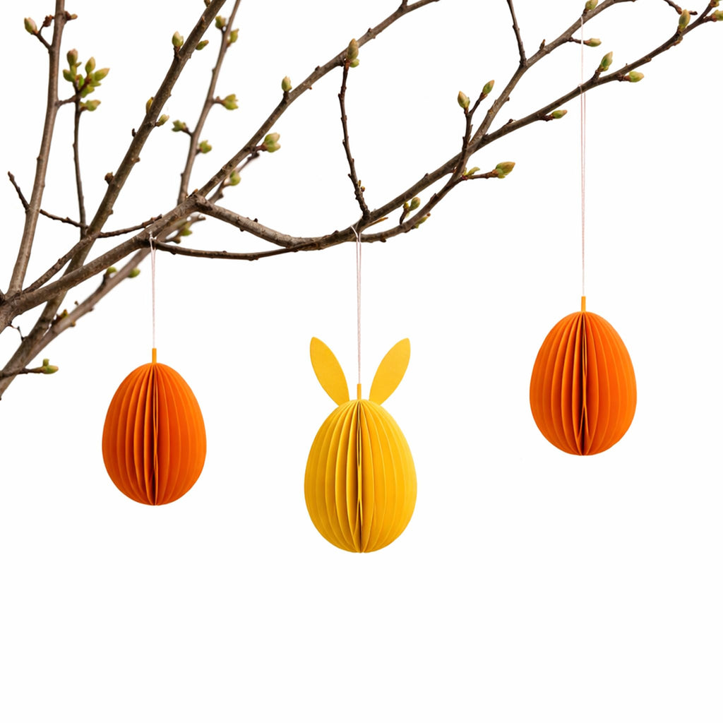 3D Honeycomb Easter Bunny Decoration Set – Foldable Paper Bunny Ornaments with Magnetic Closure, Spring Table Centrepiece & Hanging Easter Egg Decorations for Home, Easter Party and Seasonal Decor