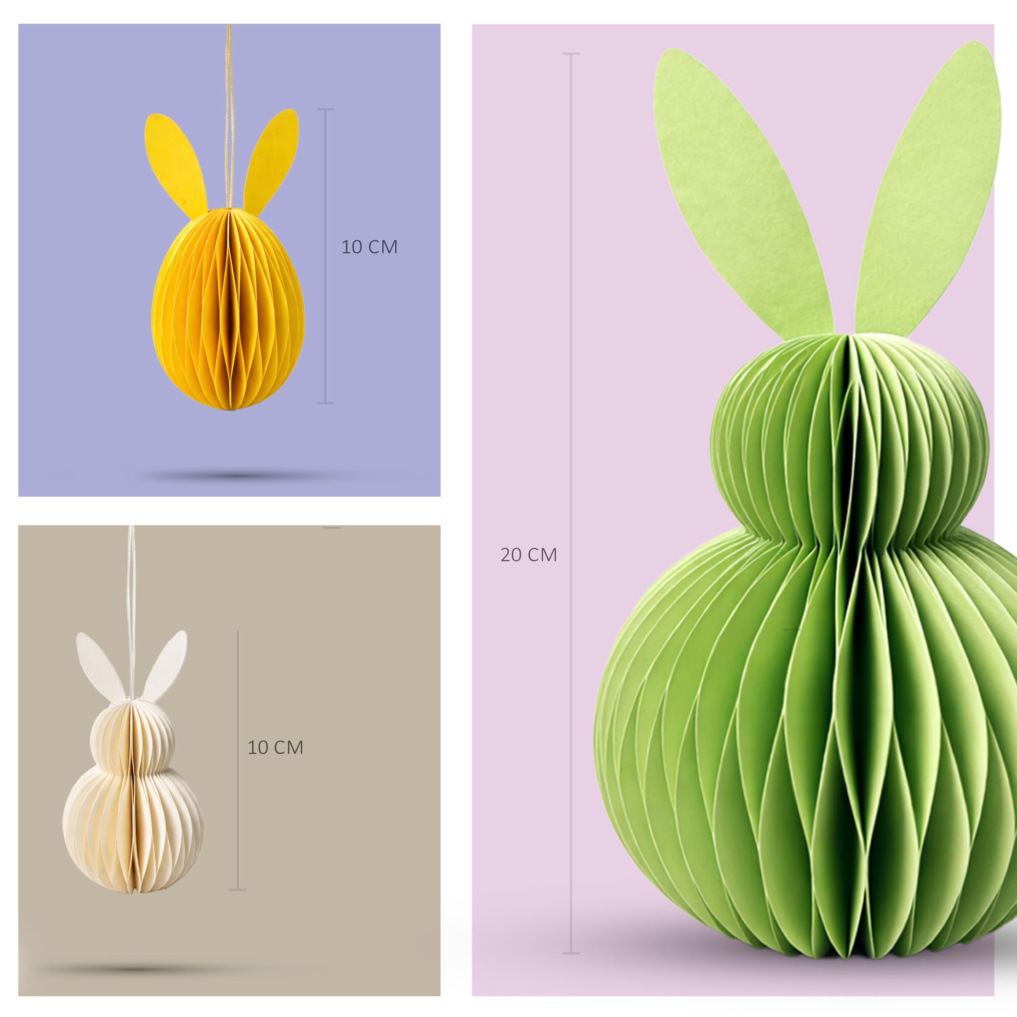 Honeycomb Easter Bunny Decorations Set – 3D Paper Rabbit Table & Hanging Ornaments with Magnetic Closure, Reusable Spring Easter Party & Home Décor (Pastel Bunny Set)