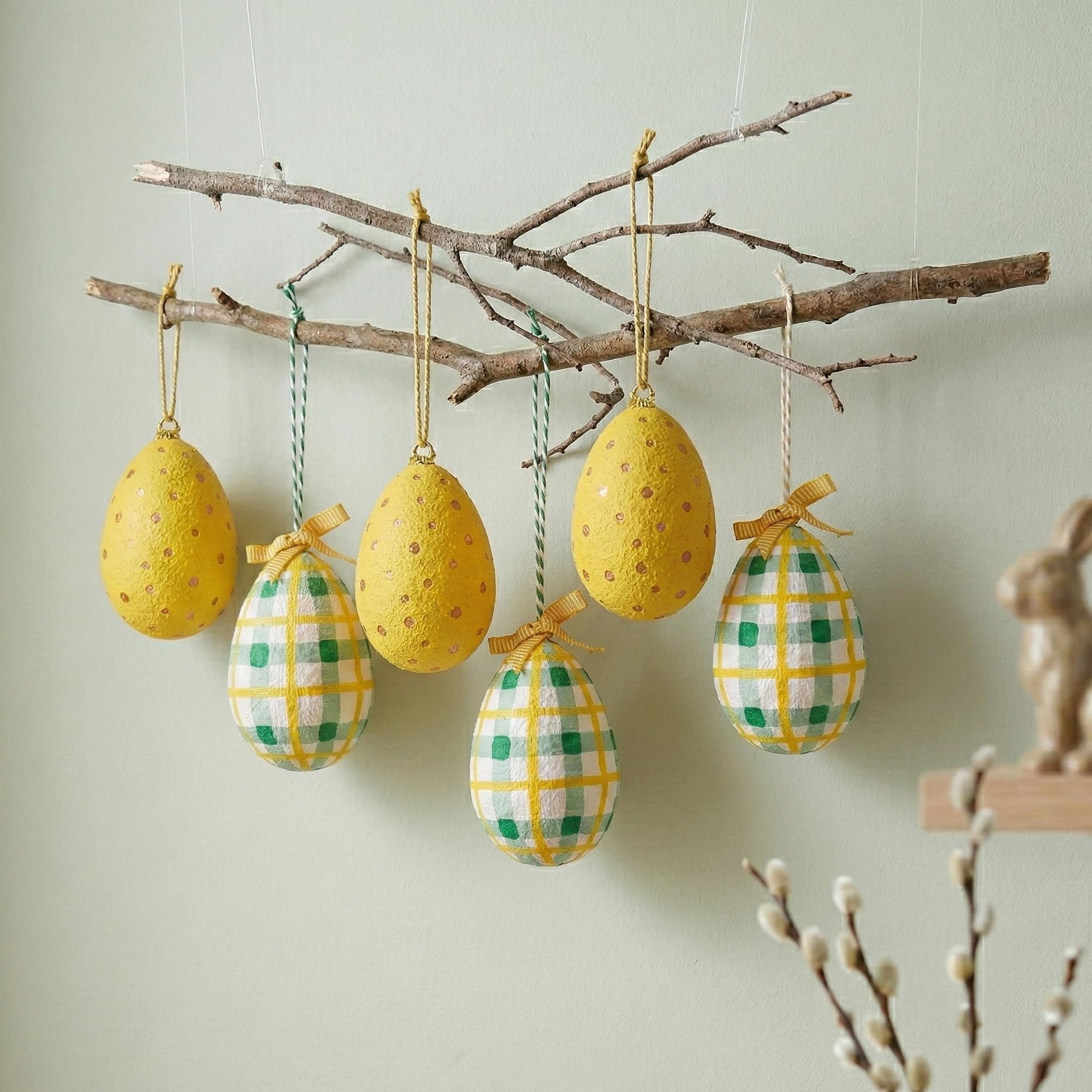 Handcrafted Paper Mache Easter Egg Decorations Set – Hanging Spring Easter Ornaments for Tree, Table Centrepiece & Seasonal Home Décor