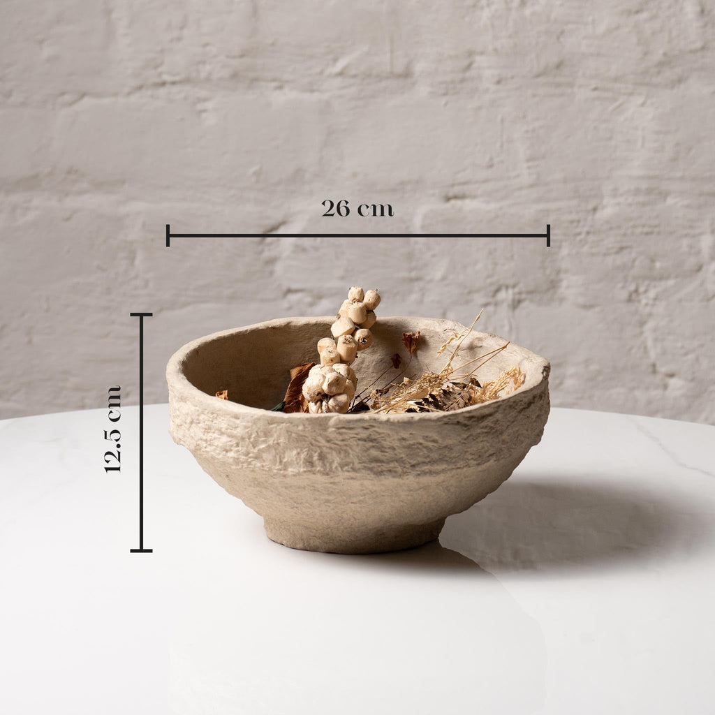 Set of 3 Handmade Paper Mache Decorative Bowls – Rustic Natural Textured Bowl Set for Home Décor, Coffee Table Centrepiece, Potpourri & Fruit Bowl, Boho Scandinavian Style Decorative Bowl Set